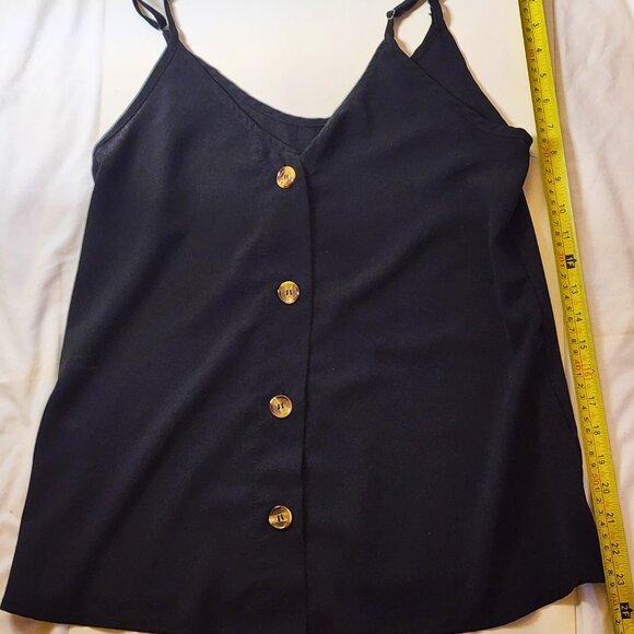 Chic Black Button-Down Cami Top – Size Small, Adjustable Straps, Lightweight - Picture 4 of 10